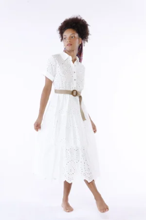 ABITO chemisier sangallo con gonna a sbuffo stratificata e manica a tre quarti