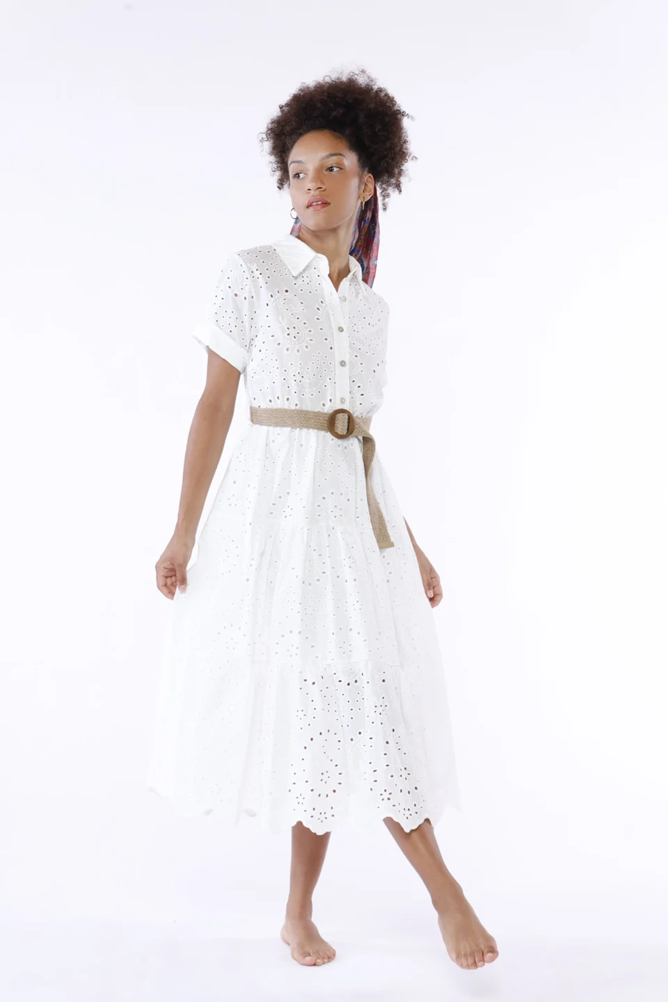 ABITO chemisier sangallo con gonna a sbuffo stratificata e manica a tre quarti ONEWORLD HYBRID