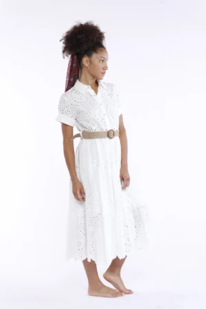 ABITO chemisier sangallo con gonna a sbuffo stratificata e manica a tre quarti