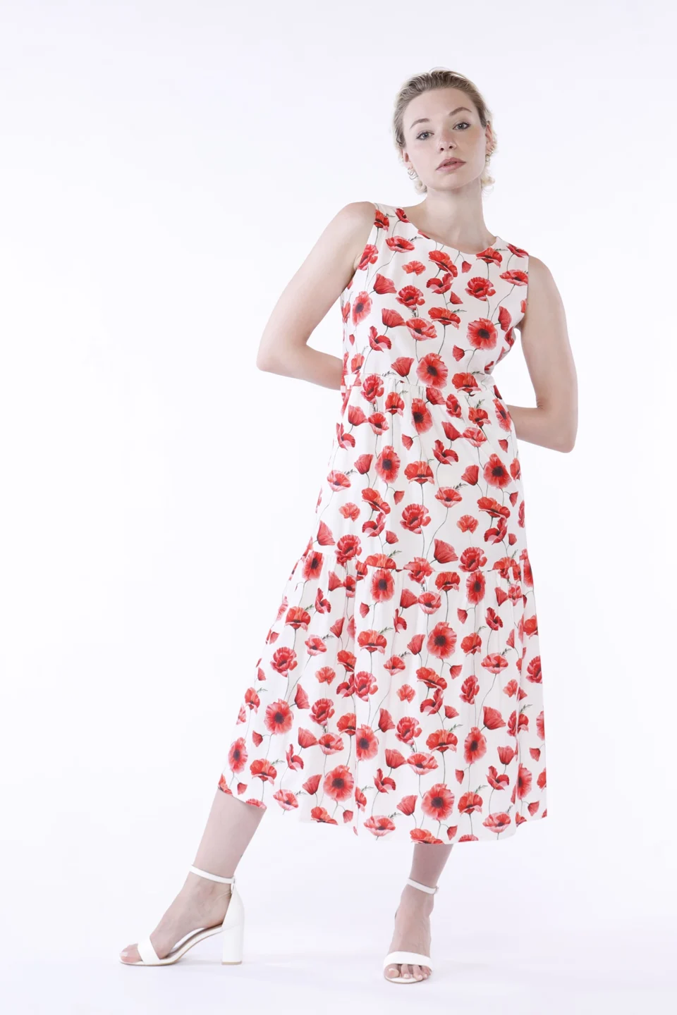 ABITO a fiori smanicato con gonna stratificata a sbuffo e bottoncino di chiusura posteriore ONEWORLD HYBRID