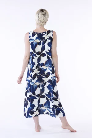 ABITO lungo smanicato a fantasia di fiori con scollo a V