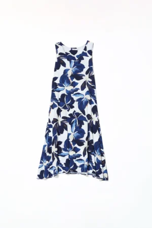 ABITO lungo smanicato a fantasia di fiori con scollo a V