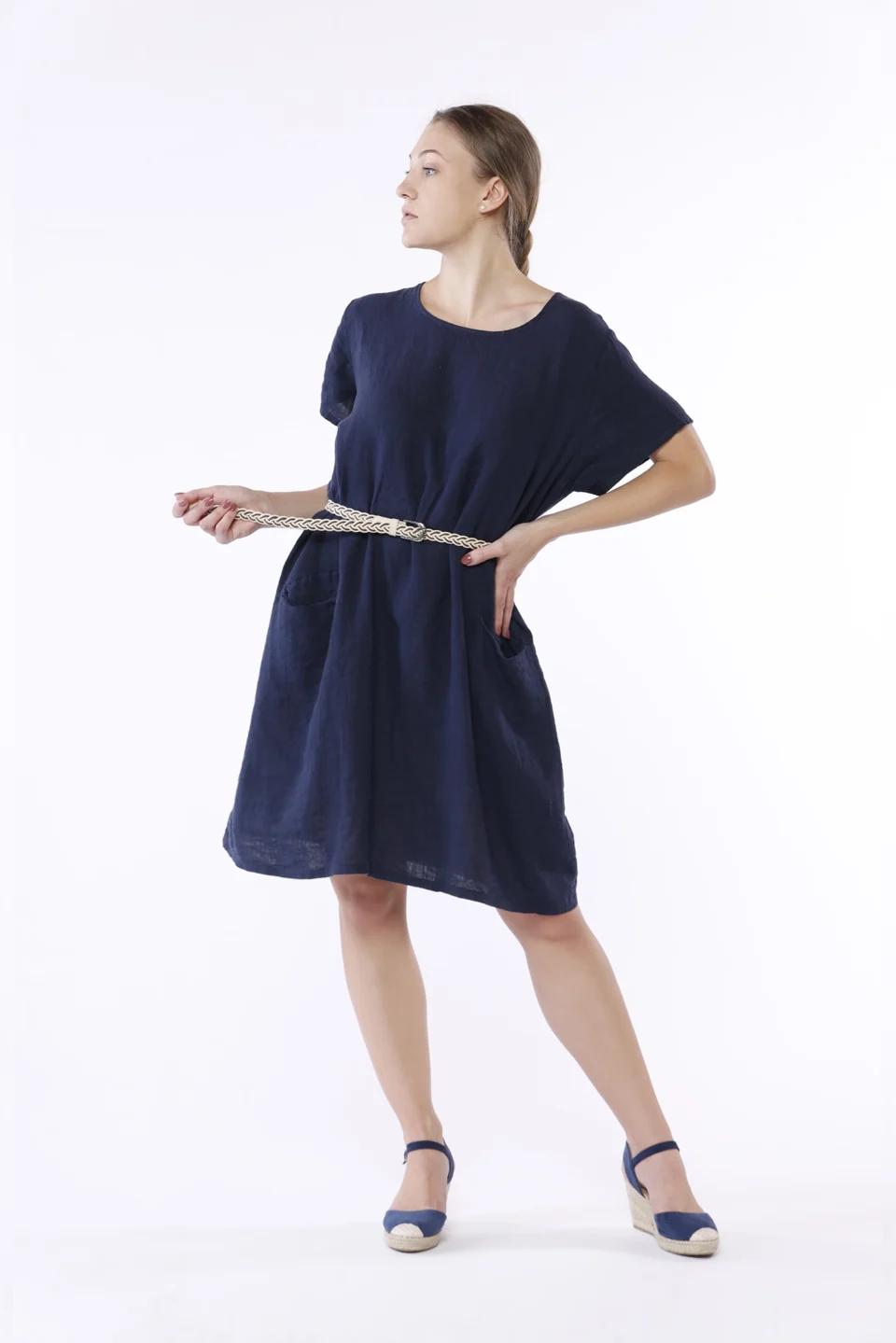 ABITO lungo casual in fresco lino con comode tasche sul davanti ONEWORLD HYBRID