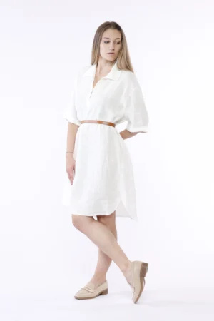 CAMICIA lungo in fresco lino con manica a tre quarti e colletto alla francese