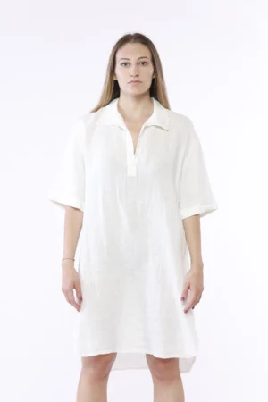 CAMICIA lungo in fresco lino con manica a tre quarti e colletto alla francese