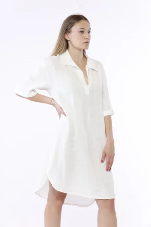 CAMICIA lungo in fresco lino con manica a tre quarti e colletto alla francese