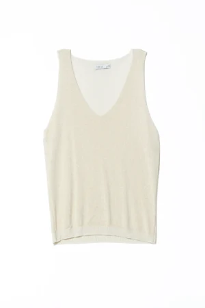 TOP a spalla larga con scollo a V e fondo a costine