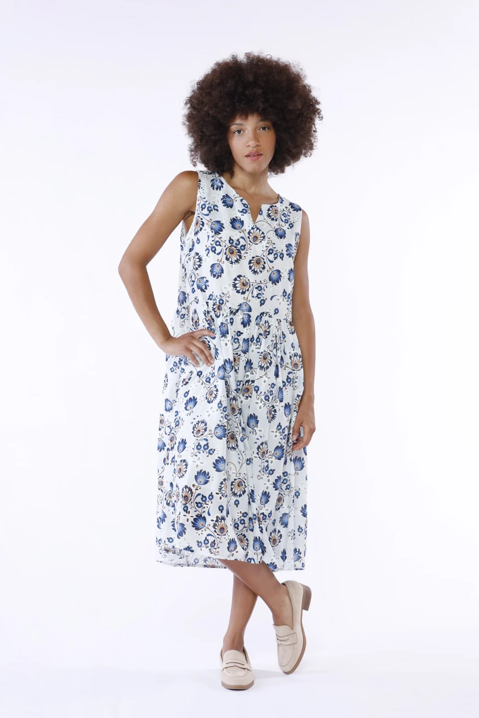 ABITO smanicato a fiori con stelo con scolla giro aperto a V sul davanti ONEWORLD HYBRID