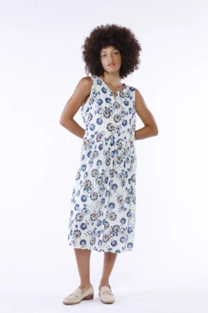 ABITO smanicato a fiori con stelo con scolla giro aperto a V sul davanti