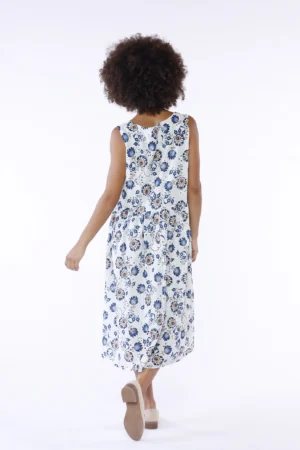 ABITO smanicato a fiori con stelo con scolla giro aperto a V sul davanti