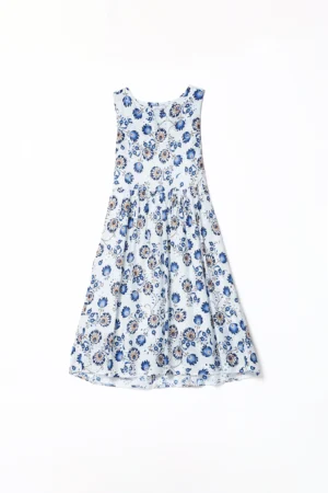 ABITO smanicato a fiori con stelo con scolla giro aperto a V sul davanti