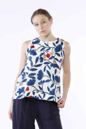 BLUSA smanicata a stampa fiori con bordo alto