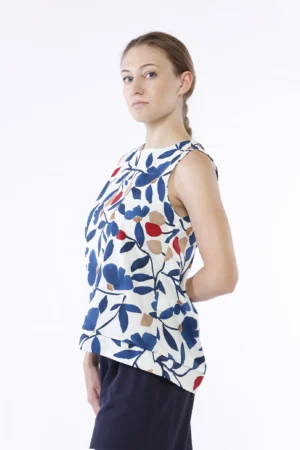 BLUSA smanicata a stampa fiori con bordo alto