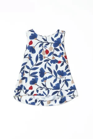 BLUSA smanicata a stampa fiori con bordo alto