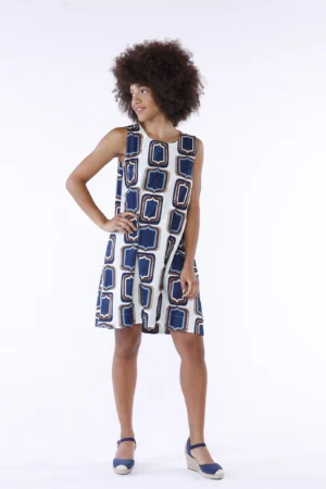 ABITO a fantasia geometrica smanicato con bottoncino di chiusura sul dorso ONEWORLD HYBRID