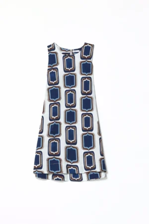 ABITO a fantasia geometrica smanicato con bottoncino di chiusura sul dorso