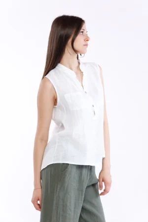 BLUSA smanicata in puro lino e scollo a V serafino