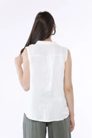 BLUSA smanicata in puro lino e scollo a V serafino