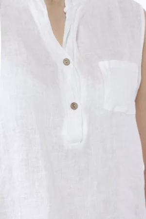 BLUSA smanicata in puro lino e scollo a V serafino