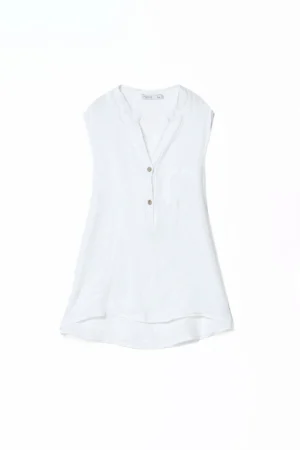 BLUSA smanicata in puro lino e scollo a V serafino