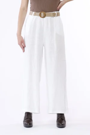 PANTALONE a palazzo in puro lino e cintura intrecciata