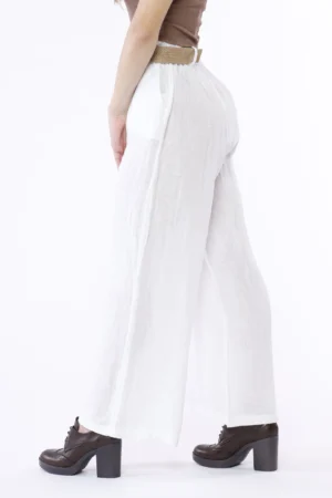 PANTALONE a palazzo in puro lino e cintura intrecciata