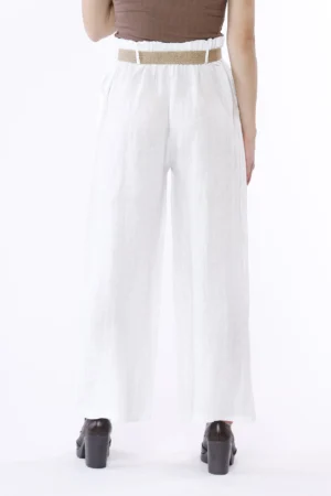 PANTALONE a palazzo in puro lino e cintura intrecciata