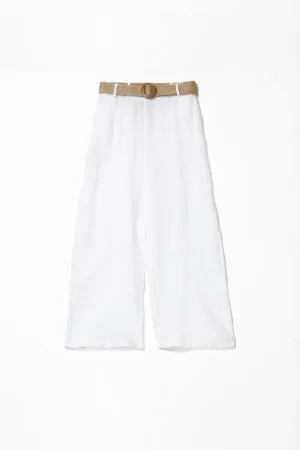 PANTALONE a palazzo in puro lino e cintura intrecciata