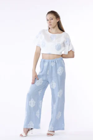 PANTALONE a palazzo con stampa paisley e elastico in vita