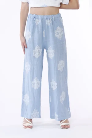 PANTALONE a palazzo con stampa paisley e elastico in vita