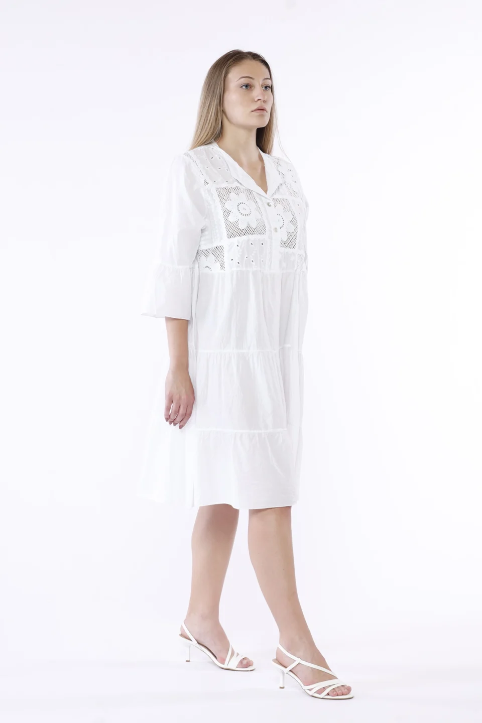 ABITO a balze con collo alla coreana e inserti floreali ONEWORLD HYBRID