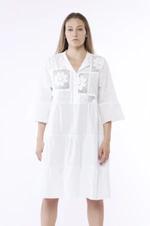 ABITO a balze con collo alla coreana e inserti floreali