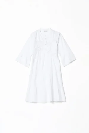 ABITO a balze con collo alla coreana e inserti floreali