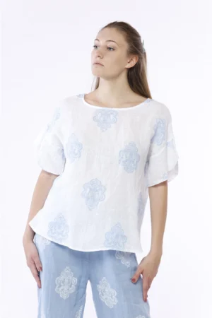 BLUSA ampia con stampa paisley e maniche corte a volant