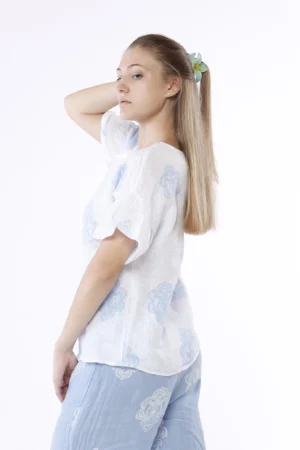 BLUSA ampia con stampa paisley e maniche corte a volant