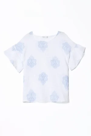 BLUSA ampia con stampa paisley e maniche corte a volant