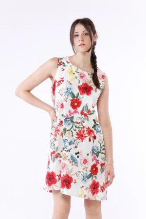 ABITO in fresco cotone smanicato a stampa floreale