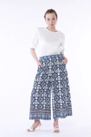 PANTALONE fresco wide leg con elastico di chiusura