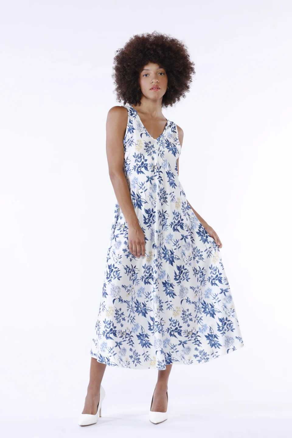 ABITO lungo smanicato a fantasia di fiori con ampio scollo a V ONEWORLD HYBRID