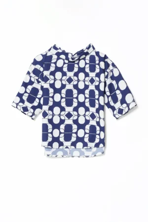 BLUSA ampia con stampa a fantasia geometrica e scollo a barca risvoltato
