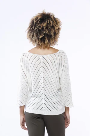 MAGLIA oversize laminata e traforata con ampio scollo a V