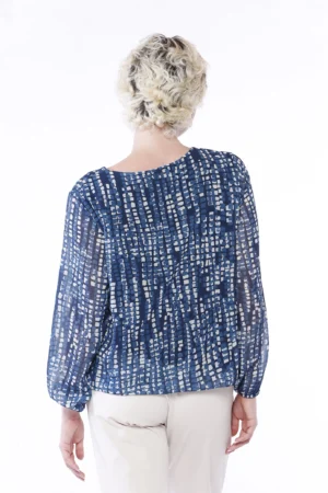 BLUSA a fantasia astratta con scollo a giro e orli elasticizzati a sbuffo