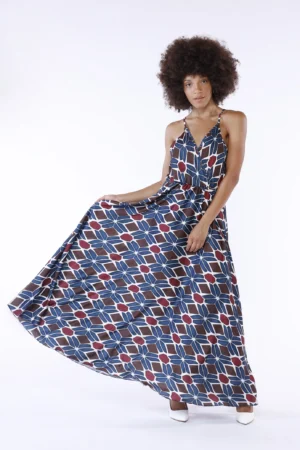 ABITO lungo con spalline con scollo a V ampio a fantasia astratta ONEWORLD HYBRID