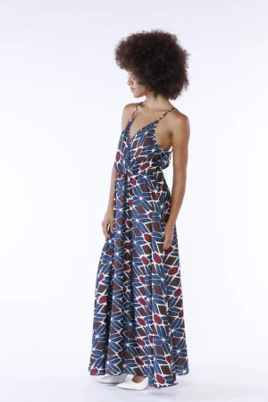 ABITO lungo con spalline con scollo a V ampio a fantasia astratta