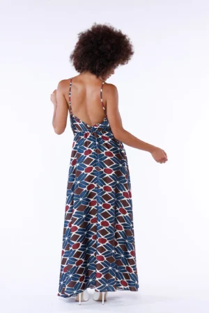 ABITO lungo con spalline con scollo a V ampio a fantasia astratta