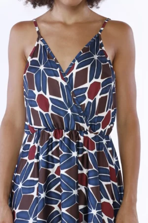 ABITO lungo con spalline con scollo a V ampio a fantasia astratta