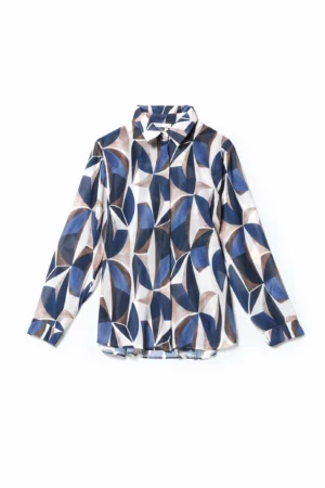 BLUSA a stampa fantasia con bottoni nascosti e colletto alla francese