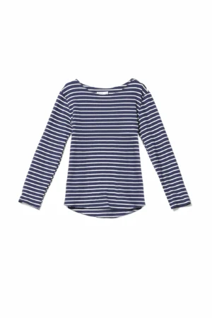 MAGLIA casual a righe di tendenza con scollo a barca con fondo arrotondato