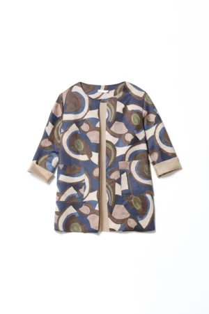 GIACCA blazer in dainetto lunga a fantasia astratta aperta sul davanti e con comode tasche