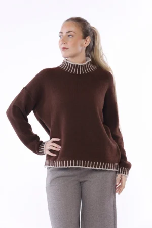 MAGLIA everyday ampia a collo alto con manica cucita all’esterno e orli bicolore a costine